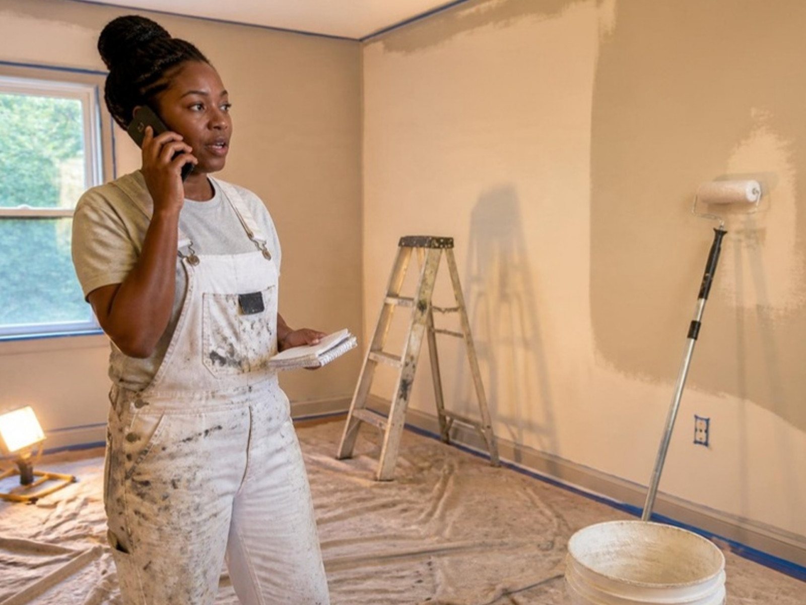House painter calling back a Bark lead from a half-painted living room