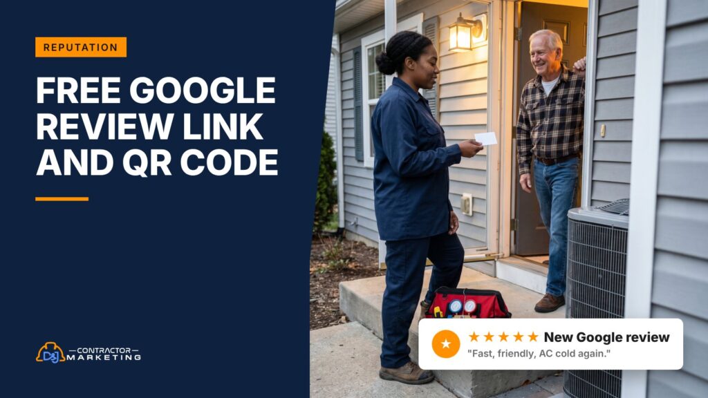 HVAC technician handing a homeowner a card with the company's Google review link and QR code