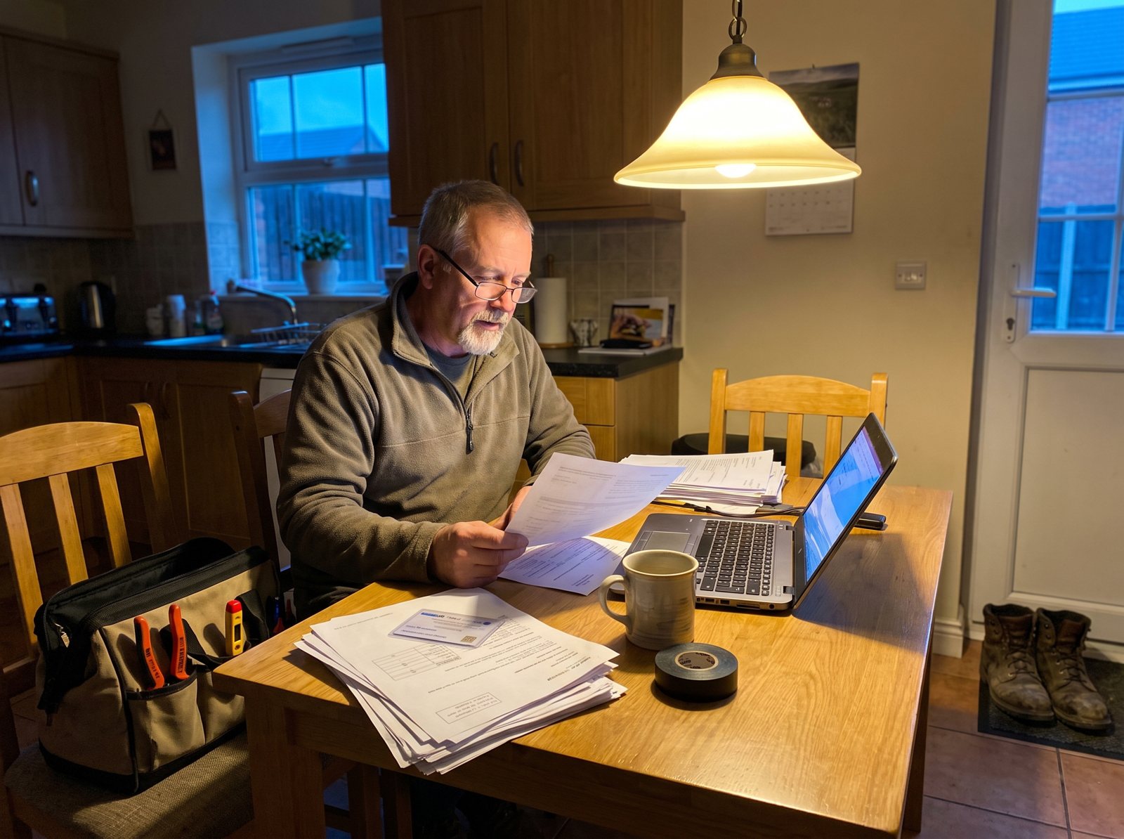 Electrician gathering license and insurance papers for Google Verified screening