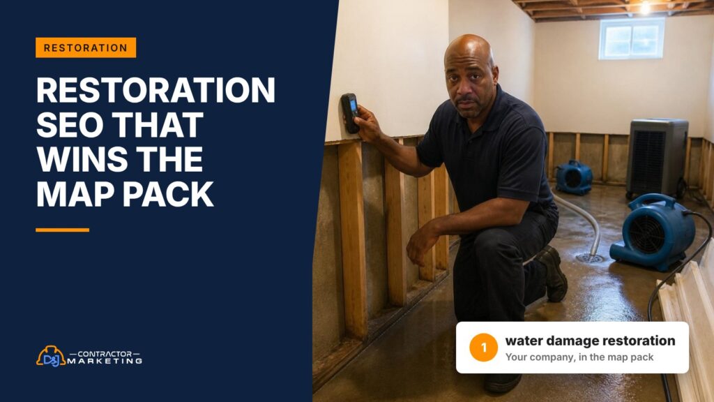 Restoration SEO: technician checking basement drywall with a moisture meter after a flood