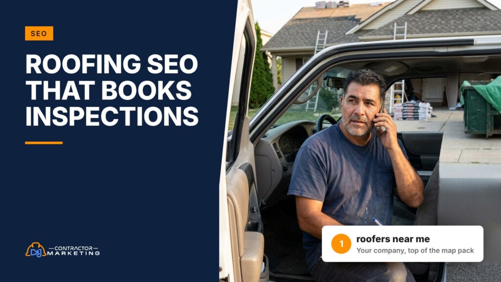 Roofing SEO: roofing company owner taking an inspection call in his truck